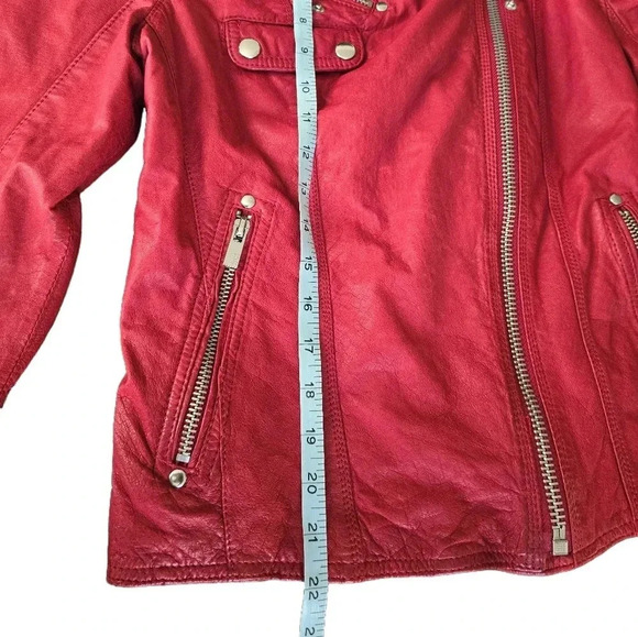 Black river red leather zipper biker motorcycle jacket size M women's - Picture 6 of 13